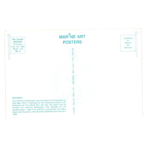 Cunard Line Berengaria Marine Art Cruise Postcard 1990 Ships Maritime 2 of 23 - Picture 2 of 2